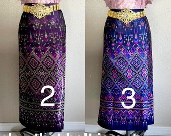 Khmer 2XL (waist 34"), Skirt & Sash, Thai, Lao, Traditional Skirt, Sompot Bot, Cambodian Temple Skirt