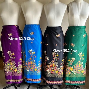 M-L Elastic Waist Fold  Skirt, Khmer Style Sarong, Khmer Outfit, Cambodian Fold Sarong, Asian Fashions