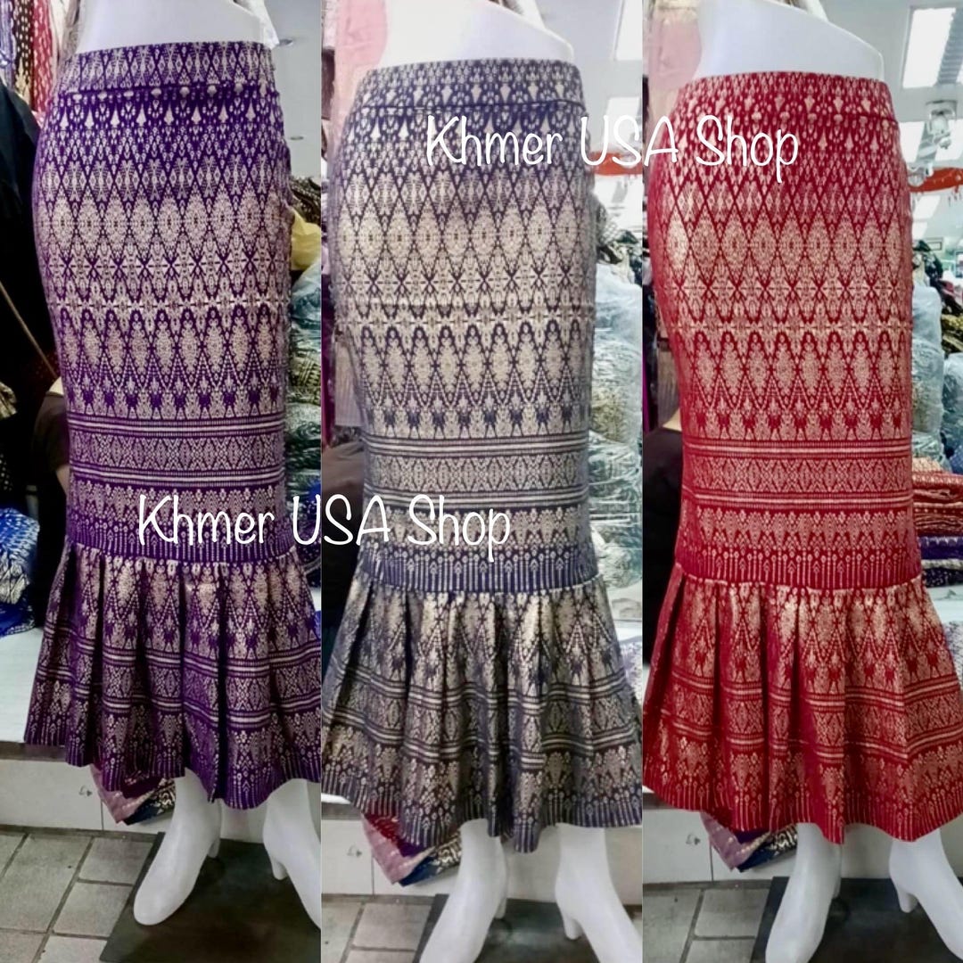 2XL Stretchy Skinny Mermaid Skirt, Cambodian Thai Modern Traditional ...