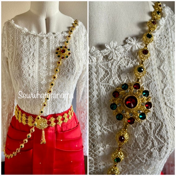 Belt Multi Color Stones Cheng Set Cross Body Asian Style Belt