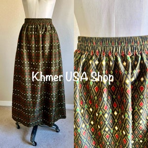 S-L (4-8) elastic waist sarong, stretchable waist skirt, Asian fashions, Thai, Lao, Cambodian Style Skirt, traditional skirt, Modest pattern