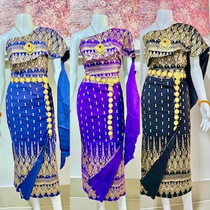 XS-S (0-4), Stretchy Outfit, Skirt & Top, Cambodian Lao Thai Outfit, Asian Fashions, Cultural Traditional Lao Hmong, Khmer USA Shop