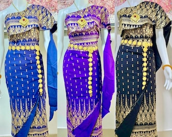 M-L, 8 Colors Stretchy Outfit, Skirt & Top, Cambodian Thai Outfit, Asian Fashions, Traditional Lao Hmong Khmer USA Shop