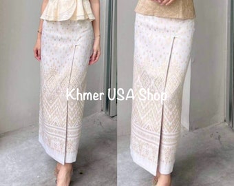 4XL, waist 38", hip 48", Thai Bridal Skirt, Khmer Skirt, Lao Traditional, Sompot Bot, Cambodian Temple Skirt, Khmer New Year. Khmer USA Shop