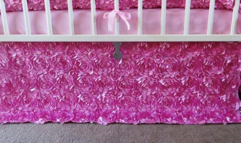 3 Sides Skirt Pink Rosette Crib Skirt Rosette Nursery Dust Etsy