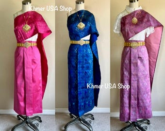 XS-XL Free Size Skirt & Sabai, Khmer, Thai Outfit, Jakkapatra, Asian Attires, Traditional Costume, Khmer USA Shop