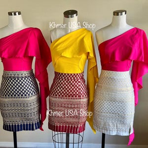 M-L(6-8) Black White Stretchy Skirt & Sabai Top, Thai