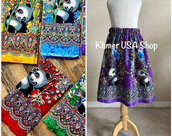 4T-10T, girl elastic sarong, mini skirt, Panda pattern, Panda Skirt. Cambodian style sarong, Khmer clothing, Thai, Lao, girl skirt