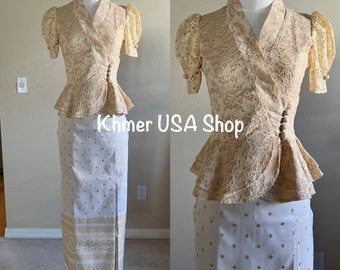 Set Skirt & Top, Thai, Khmer, Lao Traditional Blouse, Thai Costume. Cambodian, Khmer Style, Lao, Hmong. Khmer USA Shop