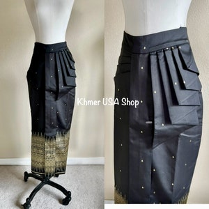 Khmer S,  waist 27", buyer can alter to 29”, Khmer Traditional Skirt, Apsara Skirt, Chorabab, Pleated Skirt, Khmer USA Online Shop