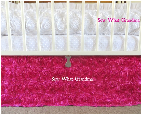 3 Sides Skirt Only Hot Pink Rosette Straight Crib Skirt Etsy