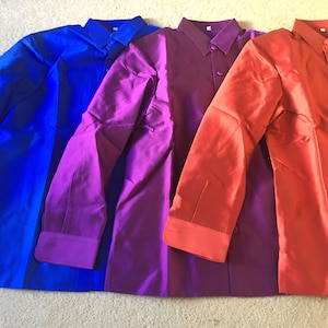 Asian Size L, 41”-42&quot; chest flay flat, Khmer, Thai, Lao, Men&#39;s Shirts, Cambodian Purple, Red, Cambodian Thai Shirt. Khmer Outfit