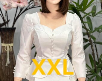 Pre-Order Blouse Size XXL (12-14), Khmer, Thai, Lao, Traditional White Blouse, Cambodian, Asian, Khmer Made Clothes