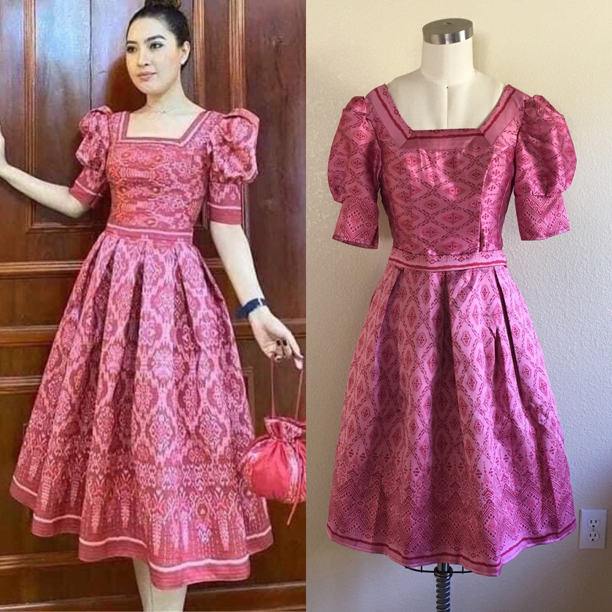 Taille M-L (6-10), Rose, Tenue Khmère, Thaï, Lao, Robe