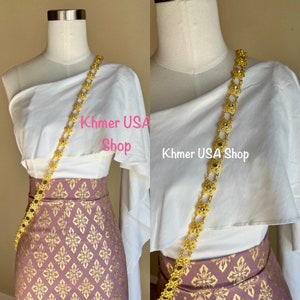 Bandolera dorada de moda, joyería corporal, estilo jemer, tailandés, laosiano, camboyano, accesorios de vestuario, sudeste asiático