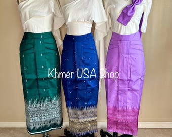 Khmer Size S-M waist 29&quot;, Khmer Traditional Skirt, Apsara Skirt, Chorabab, Khmer Pleated Skirt, Khmer Outfit