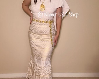 Size M-L, 3 Colors, Stretchy Skinny Skirt & Sbai top, Cambodian Thai Outfit,  Lao Hmong, Asian Cultural Fashions, Khmer USA Shop