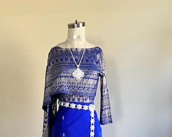 XS-S Blue Stretchy Sabai Top, Thai, Lao Cambodian Blouse, Khmer New Year, Thai Songkran, Khmer Thai Outfit