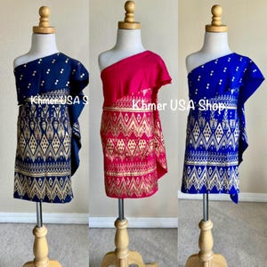 2T-6T, 5 Colors Girl Mini Skirt, Sabai Top, Thai Khmer Cambodian Traditional Cultural Costume, Songkran, Khmer Outfit, Khmer USA Shop