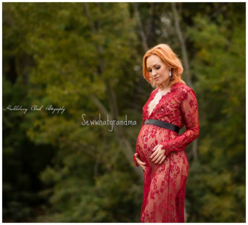 Blue Pregnancy Photo Shoot Maternity Styled Gown Floor length Red Sheer Lace Dusty Rose Cream Empire Waist Lace Purple