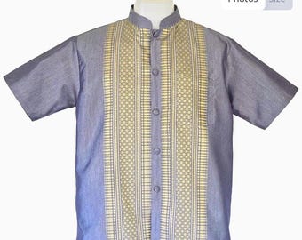 Asian Men's M, 40" Shirt Chest Lay Flat, Khmer Thai Lao, Traditional Shirt, Groomsmen, Cambodian, Asian Attires, Khmer USA Shop