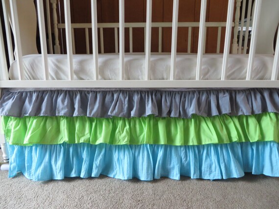 3 Sides Skirt Ombre Ruffle Crib Skirt In Grey Lime Green Etsy