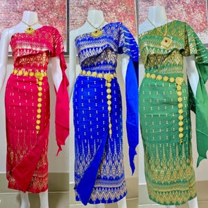 2XL, 6 Colors Stretchy Outfit, Skirt & Top, Cambodian Thai Outfit, Asian Fashions, Traditional Lao Hmong Khmer USA Shop