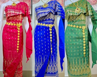 2XL, 8 Colors Stretchy Outfit, Skirt & Top, Cambodian Thai Outfit, Asian Fashions, Traditional Lao Hmong Khmer USA Shop