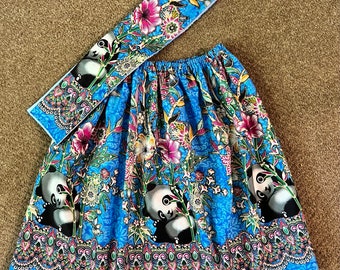 8T-12T, girl elastic sarong, mini skirt, Panda pattern, Panda Skirt. Cambodian style sarong, Khmer clothing, Thai, Lao, girl skirt