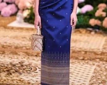 Khmer 2XL Waist 34&quot;-36&quot;, Traditional Skirt & Sash, Sompot Bot, Thai, Lao Cambodian Temple Skirt, Khmer Skirt, Khmer Outfit, Khmer USA Shop
