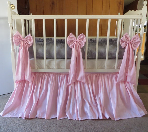 Grey Silk Bumper 3 Sides Faux Silk Crib Skirt Grey Pink Etsy