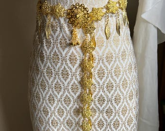Khmer XL Skirt & Sash, Green Gold Khmer Fold Skirt, Sompot