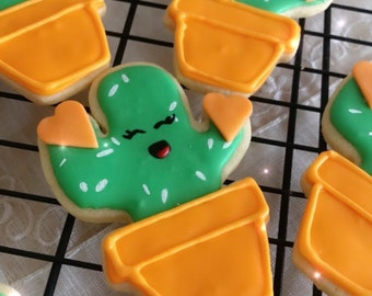 Orange and Pink Cactus Sugar Cookies