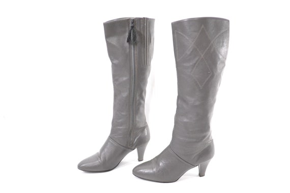 grey leather tall boots