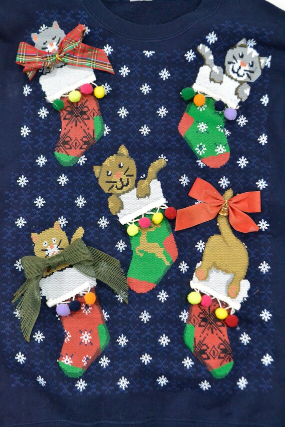 Cat Sweater Ugly Christmas Sweater Tacky Holiday … - image 3