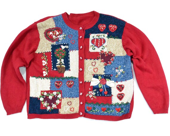 Large Valentines Day Ugly Sweater Vintage Tacky Novelty Top Shirt