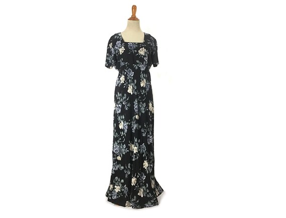 S 1980s does 1930s blue rose dress 30s Dark floral