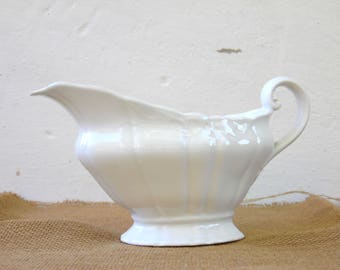 Antique White Ironstone Gravy Boat - Sauce Boat - Antique Transferware - Ironstone Pettery