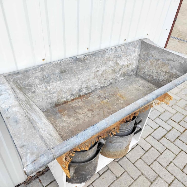 43,25" long - Vintage Zinc Baby Bath - Antique Laudry Basin, Wash Basin - Galvanized Garden Planter - Bathroom Sink - Farmhouse Sink