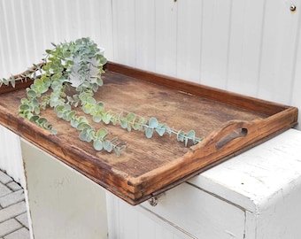 Antique Wooden Extra Large Serving Tray -  Serving Tray with Handles - Table Decor