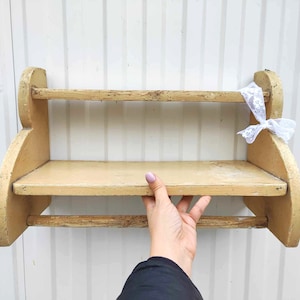 Vintage Wooden Shelf - Wooden Kitchen Rack - Kitchen Shelf - Wall Hanging - Farmhouse Cottage Chic