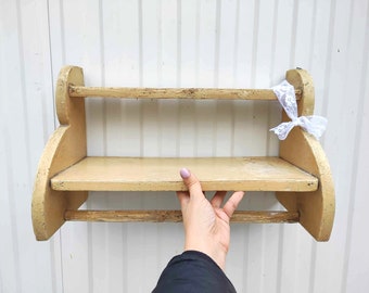 Vintage Wooden Shelf - Wooden Kitchen Rack - Kitchen Shelf - Wall Hanging - Farmhouse Cottage Chic