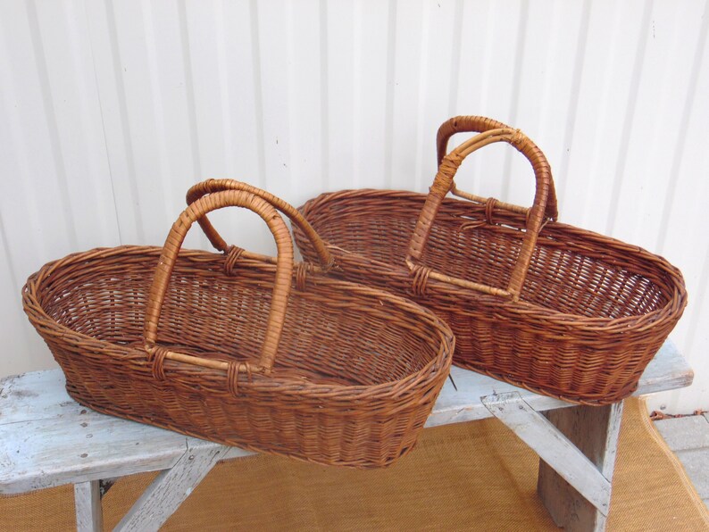 Set of Two Antique Wicker Baskets Bread Storage Home Decor Etsy