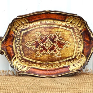 Florentine Tray - Large Italian Serving Tray - Wood Tray - Barware - Shabby Chic