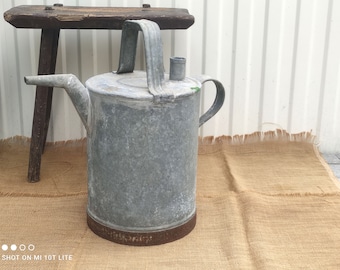 Antique Galvanized Zinc Oil Can, Watering Can - Plants, Gardening - Cottage Garden