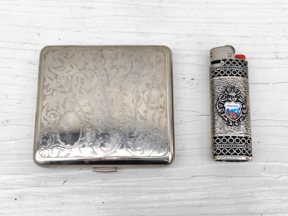 Vintage Motorcycle Turquoise Inlay Cigarette Lighter Holder Silver Sleeve  Case