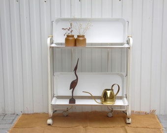 Vintage Rolling Bar Cart - Foldable Trolley on Wheels - Vintage Side Table - Mini-Bar - Plant Stand