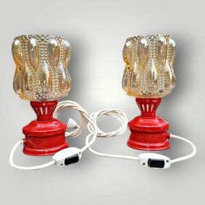 Vintage Amber Bubble Glass Bedside Lamp Set - Accent Lamps