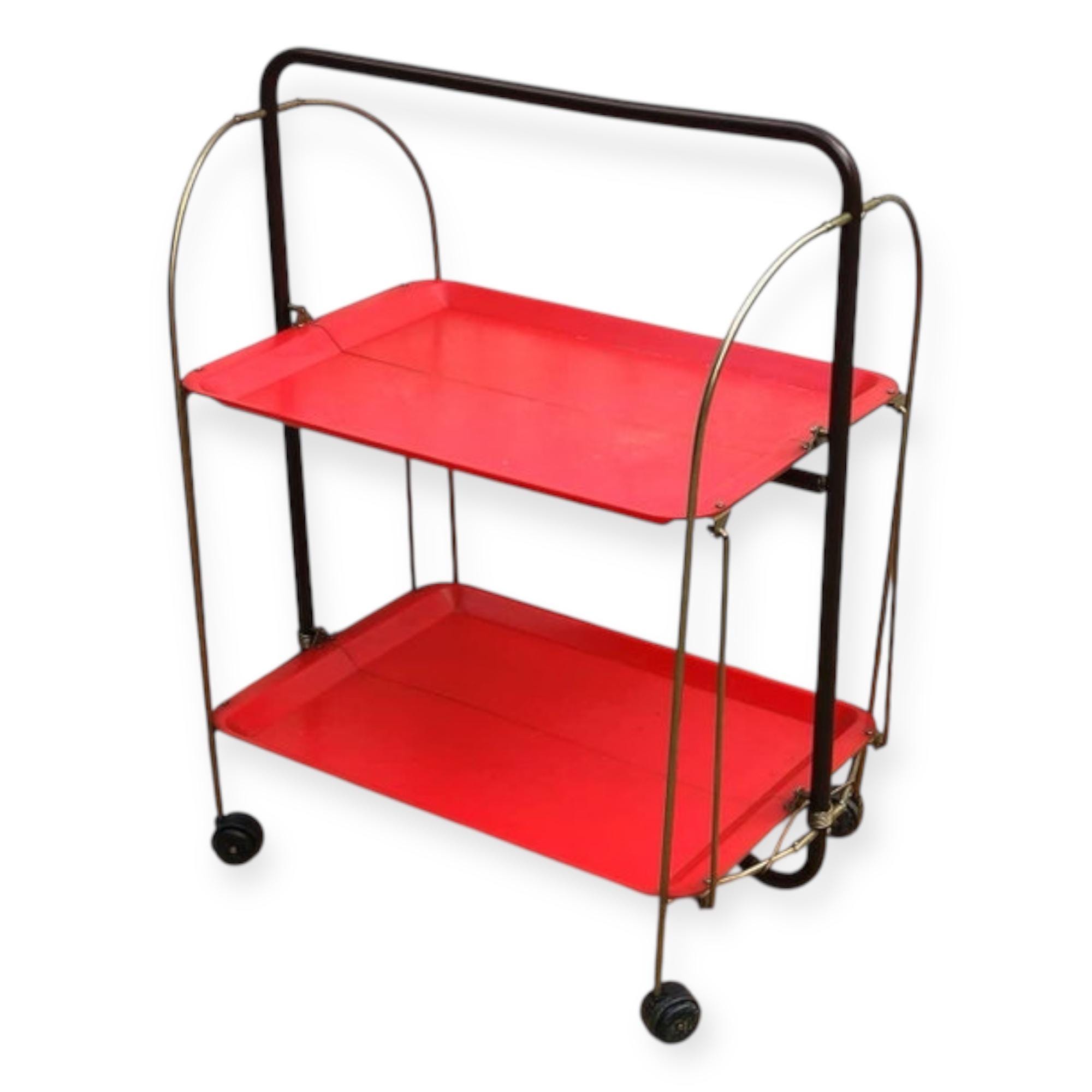 Vintage Rolling Bar Cart - Foldable Trolley on Wheels