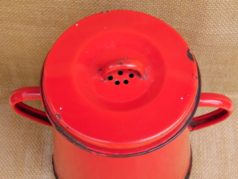Vintage Red Enamel Food Container with Lid Enamelware Etsy
